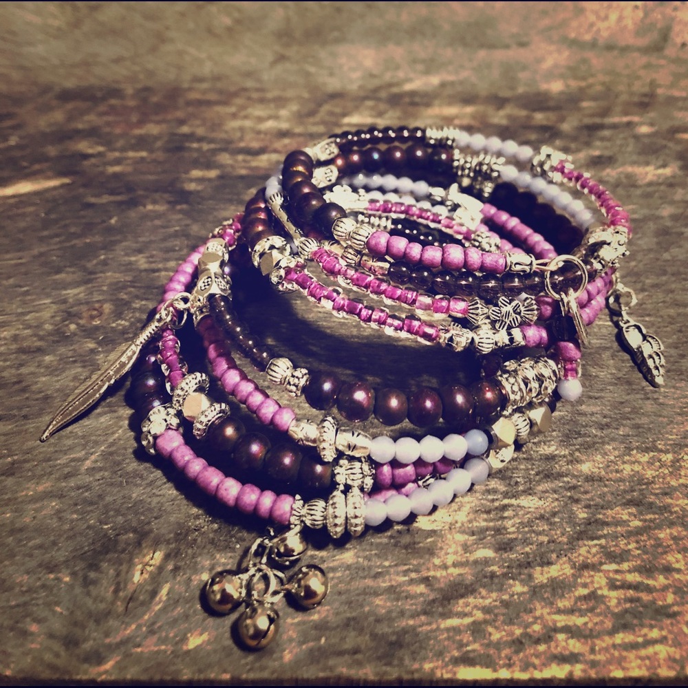 Glass bead and Tibetan silver wrap bracelet